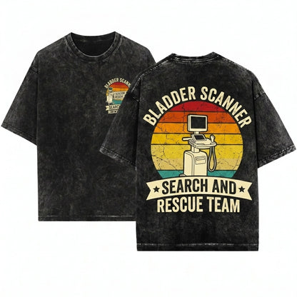 Retro Funny Nurse Bladder Scanner Search Team Gift Graphic Apparel Unisex Wash T-Shirt