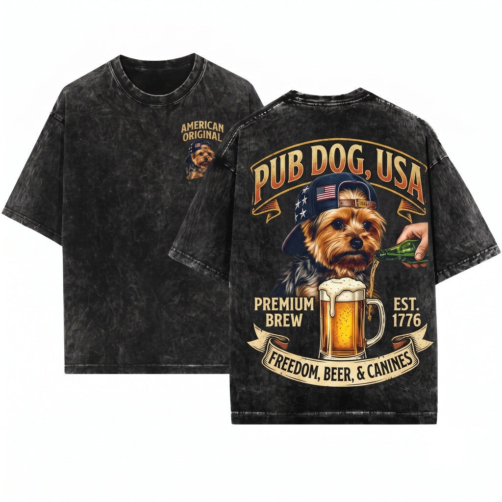 Patriotic Yorkie Drinking Beer 4th Of July Dog Lover USA Meme Independence Day Gift Unisex Wash T-Shirt