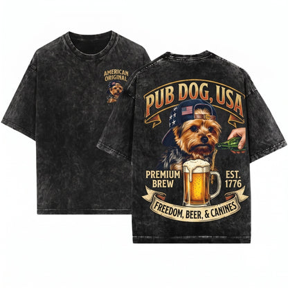 Patriotic Yorkie Drinking Beer 4th Of July Dog Lover USA Meme Independence Day Gift Unisex Wash T-Shirt