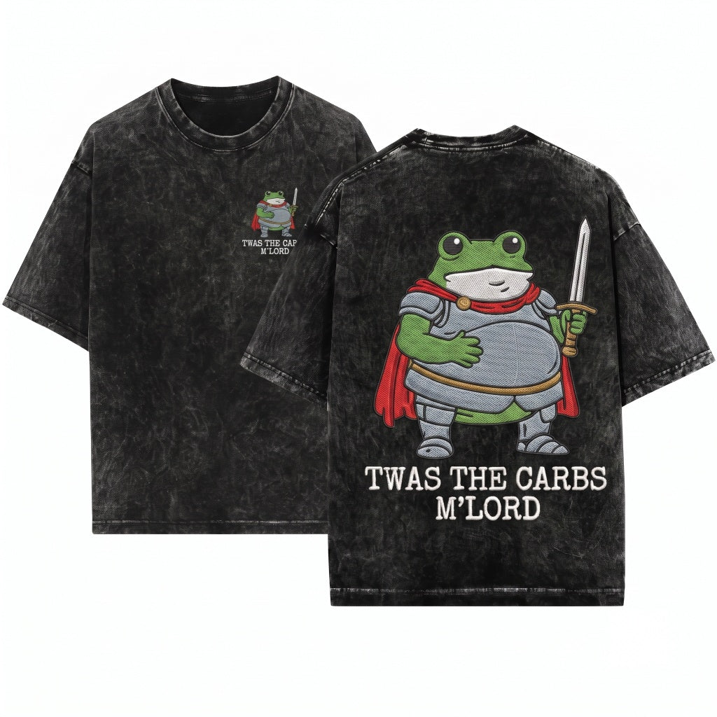 Twas the Carbs MLord Knight Frog Embroidered Funny Fantasy Medieval Humor Unisex Wash T-Shirt