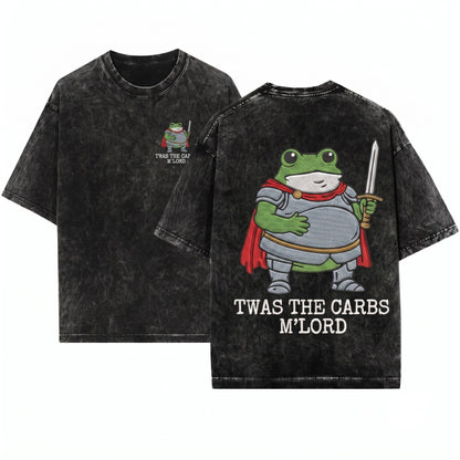 Twas the Carbs MLord Knight Frog Embroidered Funny Fantasy Medieval Humor Unisex Wash T-Shirt