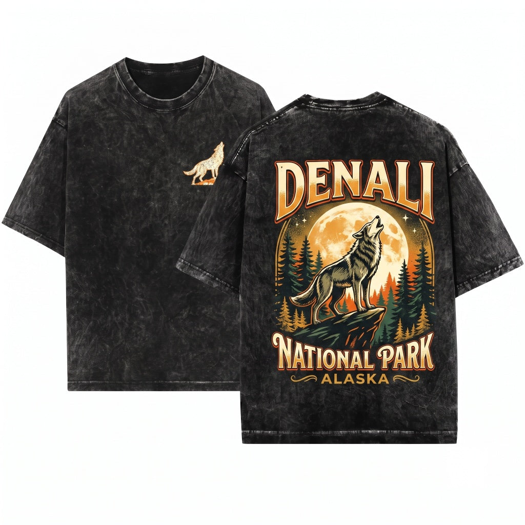 Denali National Park Vintage Alaska Graphic Outdoor Nature Unisex Wash T-Shirt