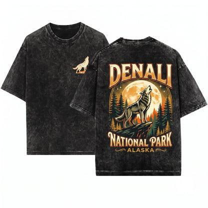 Denali National Park Vintage Alaska Graphic Outdoor Nature Unisex Wash T-Shirt
