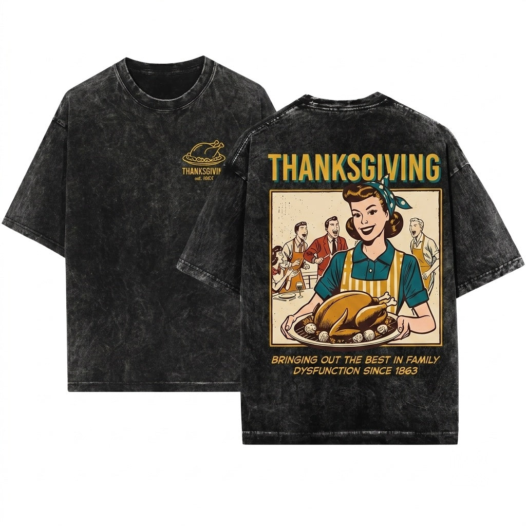 Retro Thanksgiving Funny Happy Fall Autumn Turkey Day Unisex Wash T-Shirt