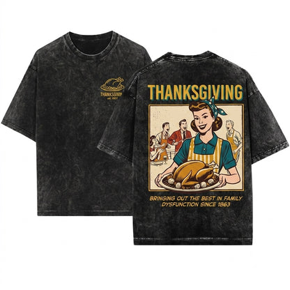 Retro Thanksgiving Funny Happy Fall Autumn Turkey Day Unisex Wash T-Shirt