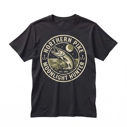 Northern Pike Moonlit Lake 90s Fishing Graphic Outdoor Adventure Fisherman Gift Unisex TShirt