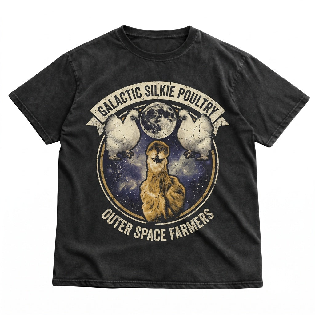 Vintage Three Silkie Chicken Moon Graphic Retro Funny Oversized Unisex TShirt