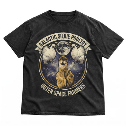 Vintage Three Silkie Chicken Moon Graphic Retro Funny Oversized Unisex TShirt