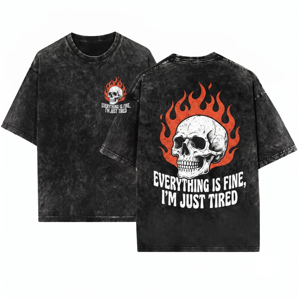 Everything is Fine Retro Grunge Boho Hippie Skeleton Festival Vintage Rebel Unisex Wash T-Shirt