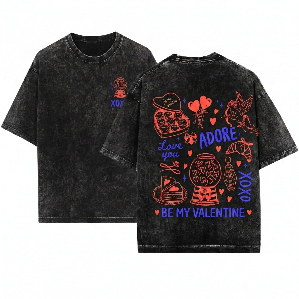 Retro Love Hand Drawn Heart Cupid Doodles Xoxo Women Vday Gift Unisex Wash T-Shirt