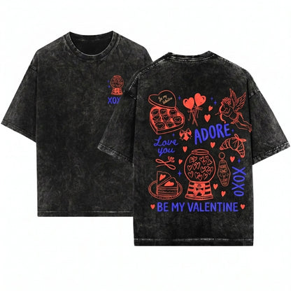 Retro Love Hand Drawn Heart Cupid Doodles Xoxo Women Vday Gift Unisex Wash T-Shirt