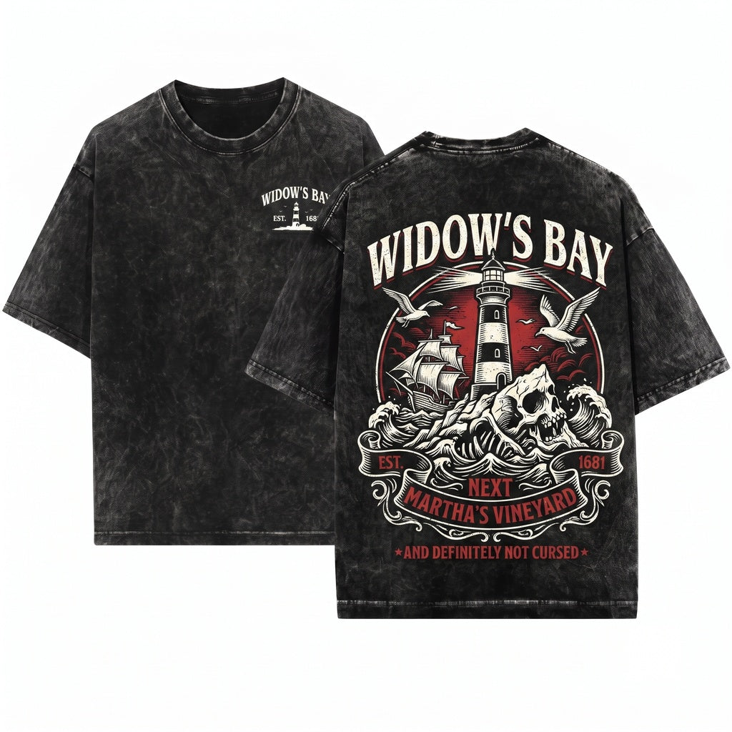 Widows Bay Tourist Horror Graphic Retro Haunted Town Travel Crewneck Halloween Costume Unisex Wash T-Shirt