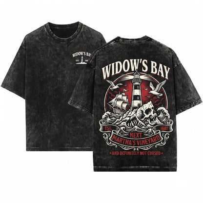 Widows Bay Tourist Horror Graphic Retro Haunted Town Travel Crewneck Halloween Costume Unisex Wash T-Shirt