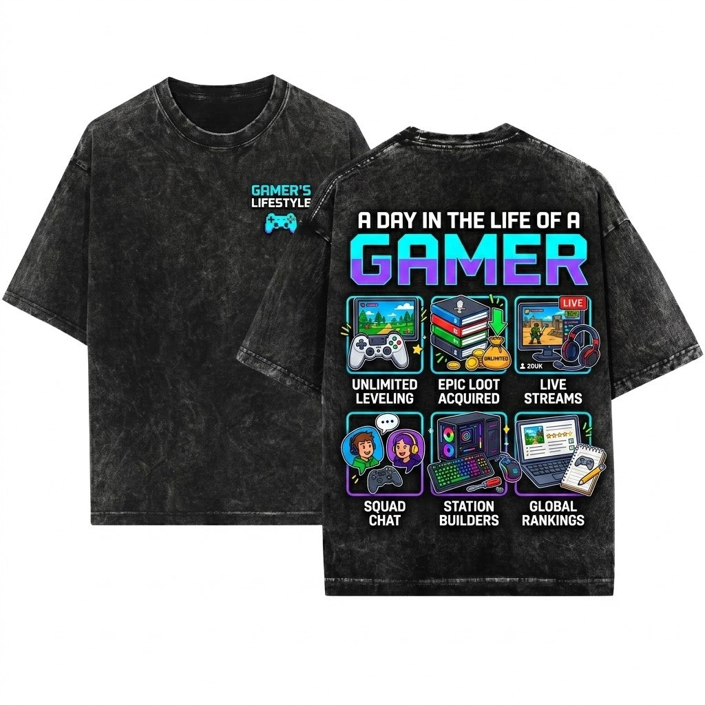 Funny Video Game Streamer PC Console Gamer Lifestyle Spare Time Activities Lover Gift Unisex Wash T-Shirt