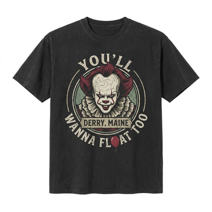 Youll Float Too Red Balloon Creepy Clown Horror Movie Graphic Unisex TShirt