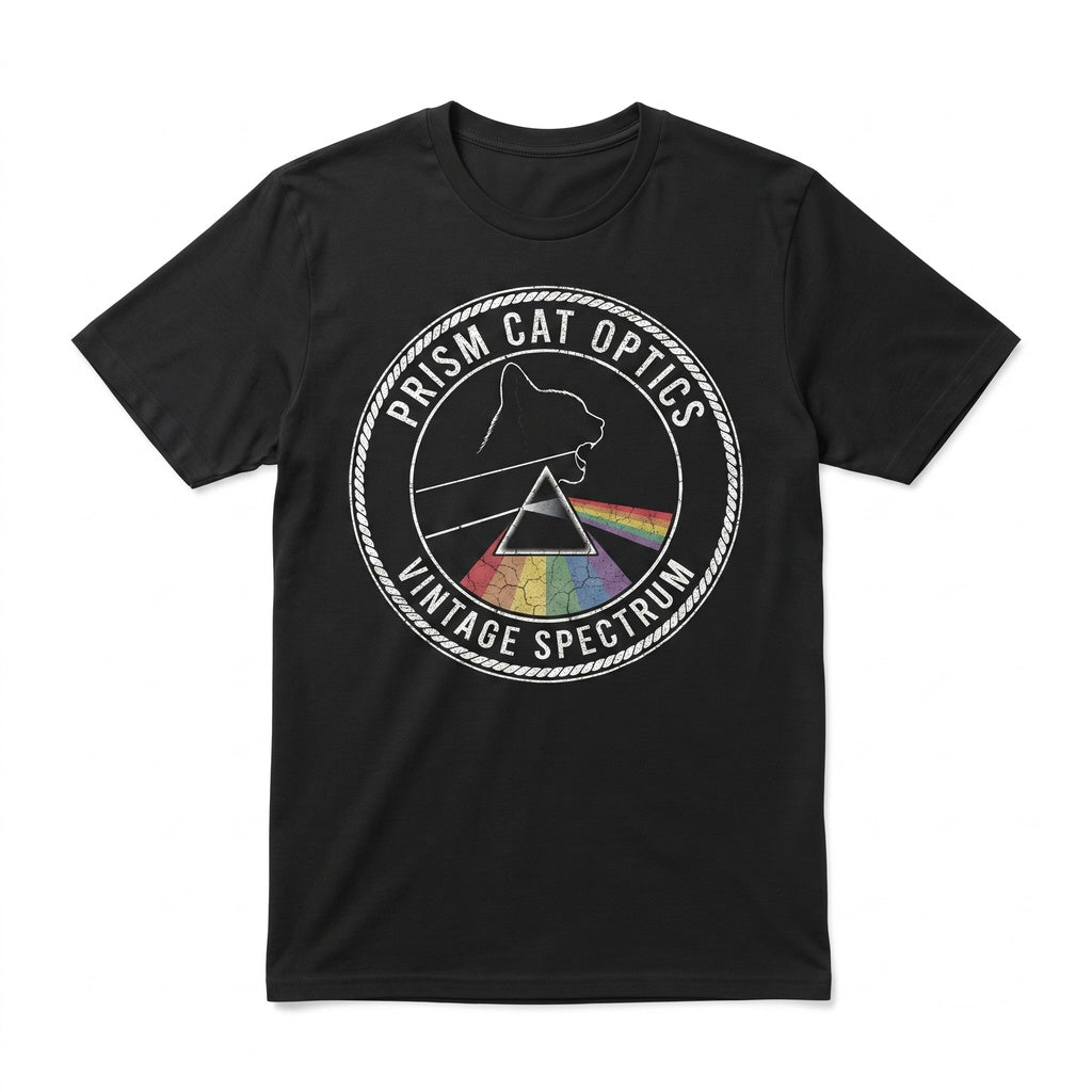 Vintage 70s Psychedelic Rainbow Cat Band Graphic Unisex TShirt