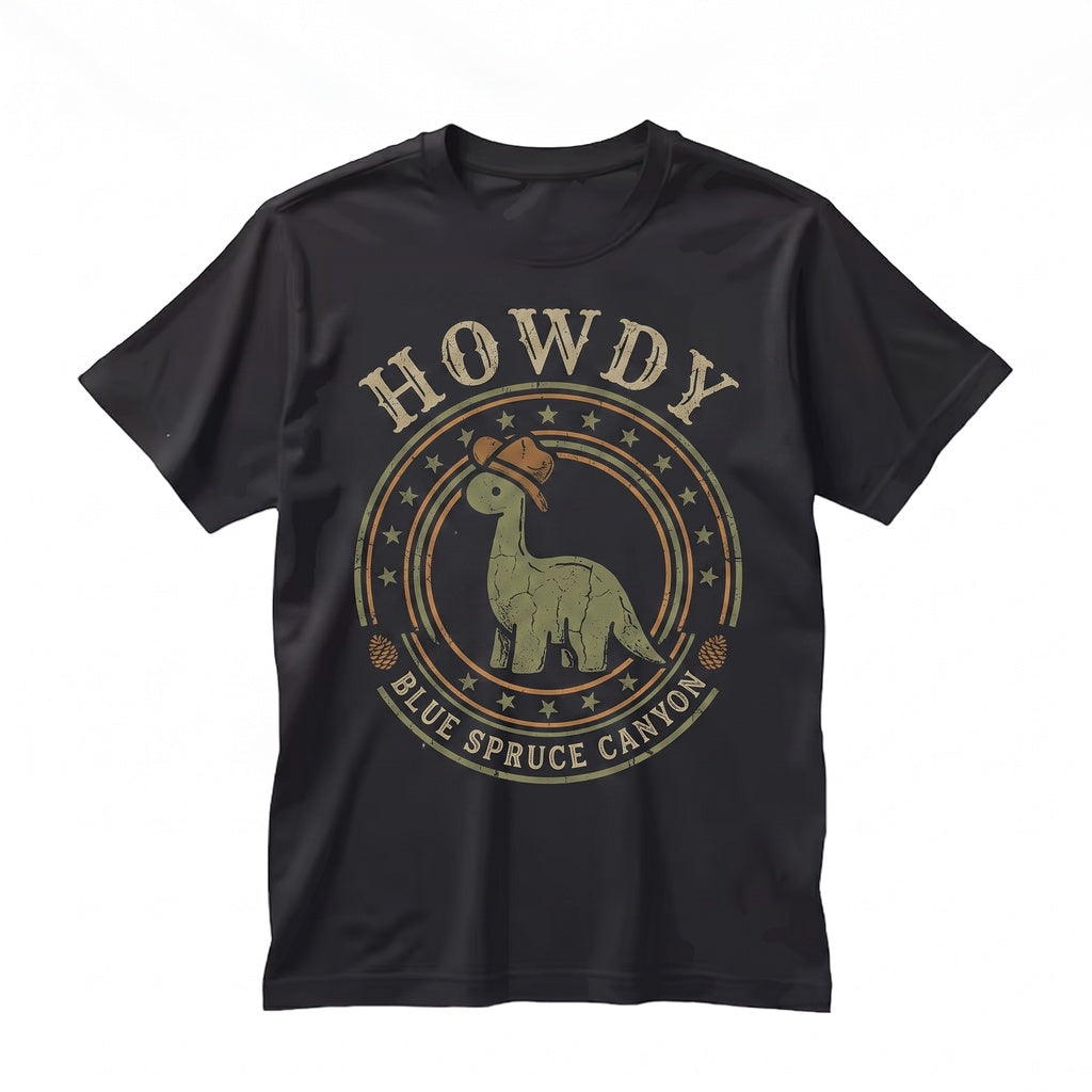 Howdy Cowboy Embroidered Funny Western TRex Dinosaur Cute Country Graphic Gift Unisex TShirt