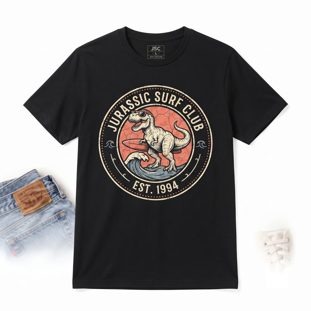 Surfing Dinosaur Graphic Beach Summer Vacation Funny Dino Unisex TShirt