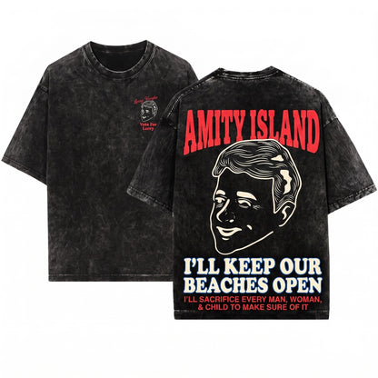 Mayor Larry Vaughn Amity Island Funny Shark Movie Graphic Unisex Wash T-Shirt