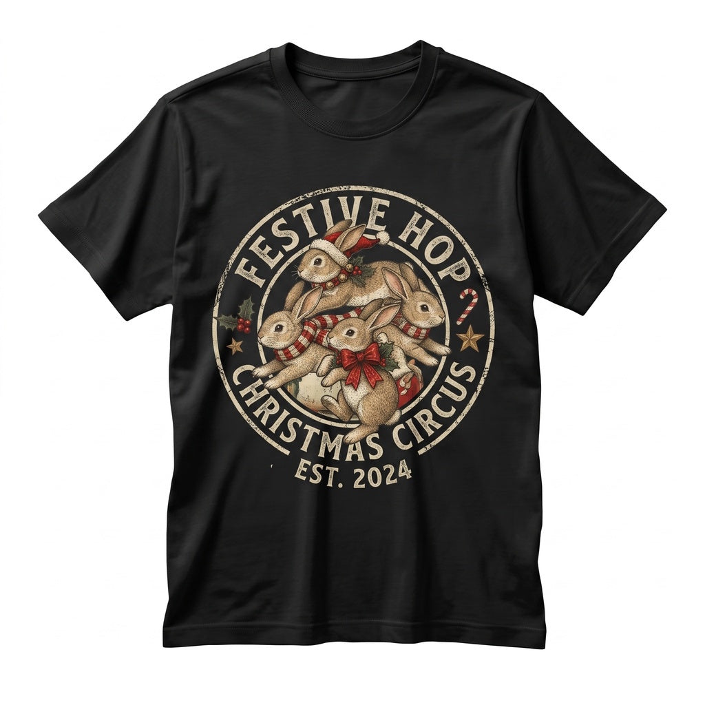 Three Festive Christmas Bunnies Vintage Holiday Rabbit Graphic Gift for Animal Lovers Unisex TShirt