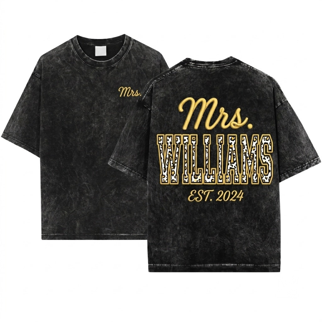 Personalized Leopard Varsity Teacher Name Mrs Ms Back To School Gift Unisex Wash T-Shirt
