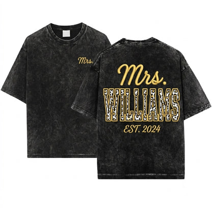 Personalized Leopard Varsity Teacher Name Mrs Ms Back To School Gift Unisex Wash T-Shirt