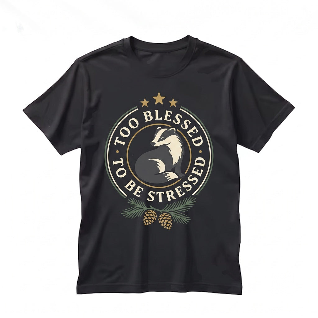 Too Blessed To Be Stressed Fabulous Badger Embroidered Funny Positive Quote Apparel Graphic Tops Unisex TShirt