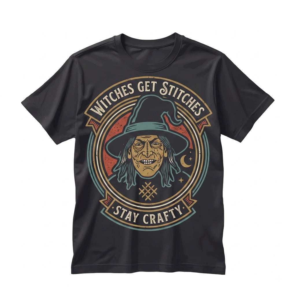 Witches Get Stitches Funny Gothic Sarcastic Wiccan Dark Humor Novelty Graphic Unisex TShirt