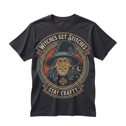 Witches Get Stitches Funny Gothic Sarcastic Wiccan Dark Humor Novelty Graphic Unisex TShirt