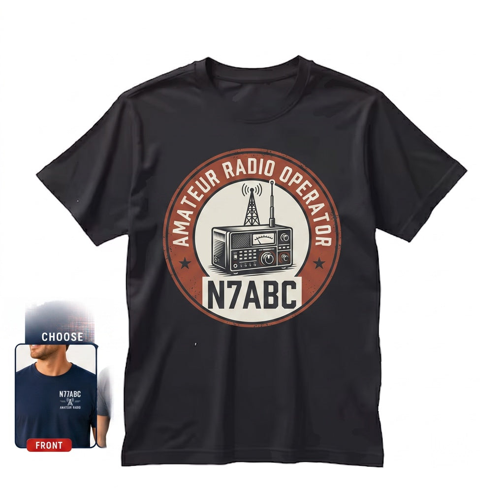 Custom Ham Radio Operator Personalized Callsign Vintage Antenna Tower Graphic Unisex TShirt