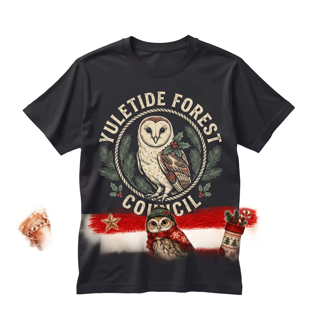 Festive Christmas Owl Trio Vintage Holiday Bird Graphic Gift Unisex TShirt