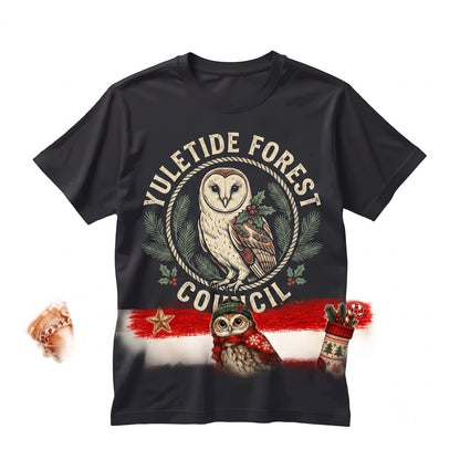 Festive Christmas Owl Trio Vintage Holiday Bird Graphic Gift Unisex TShirt