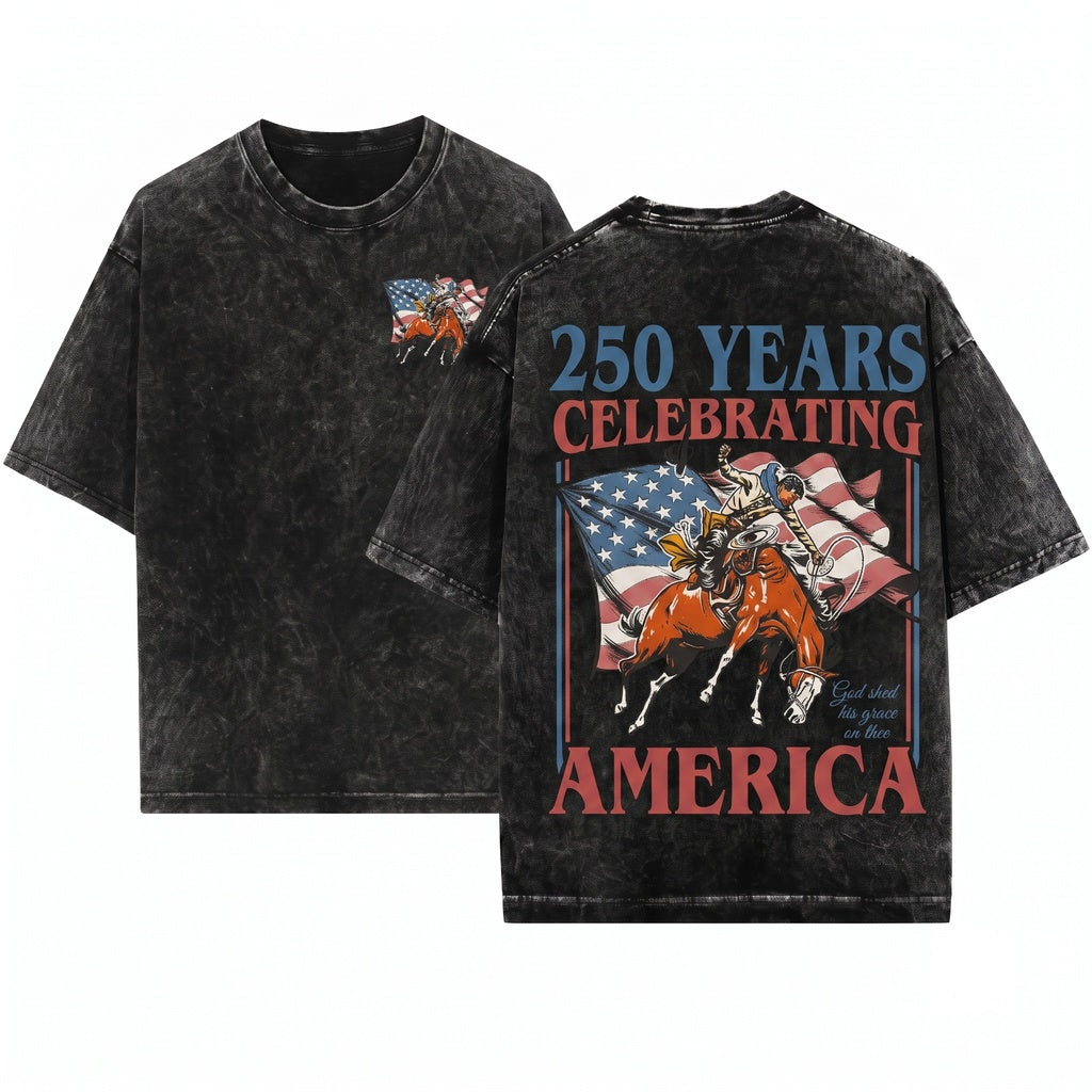 250th America Anniversary 4th July Independence Day Christian Faith Family Freedom Church Gift Unisex Wash T-Shirt