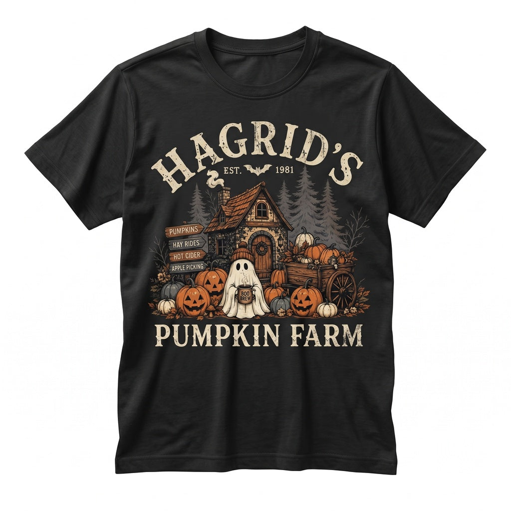 Retro Fall Autumn Ghost Pumpkin Patch Farm House Crewneck Sweatshirt Unisex TShirt