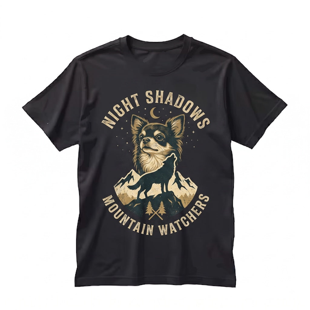 Retro 90s Howling Full Moon Long Hair Chihuahua Graphic Animal Mom Gift Unisex TShirt