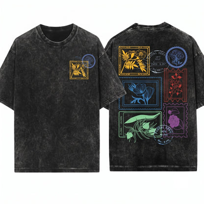 Floral Postal Stamp Wildflower Graphic Unisex Wash T-Shirt