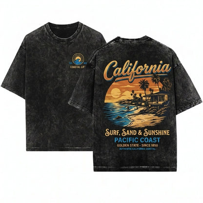 Vintage California Summer Beach Vibes Vacation Graphic Grunge Boho Aesthetic Travel Unisex Wash T-Shirt