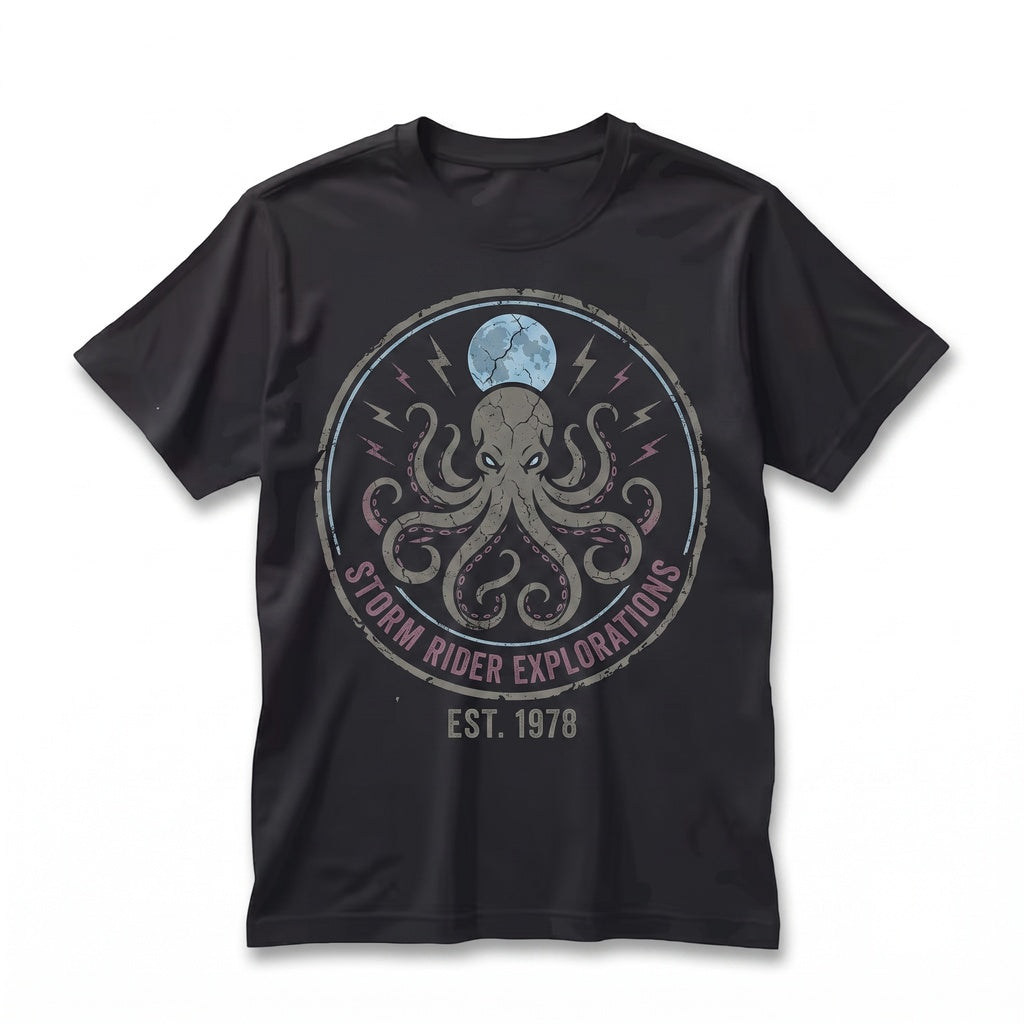 Vintage Octopus Lightning Moon Ocean Graphic Gothic Marine Life Sea Monster Men Women Unisex TShirt