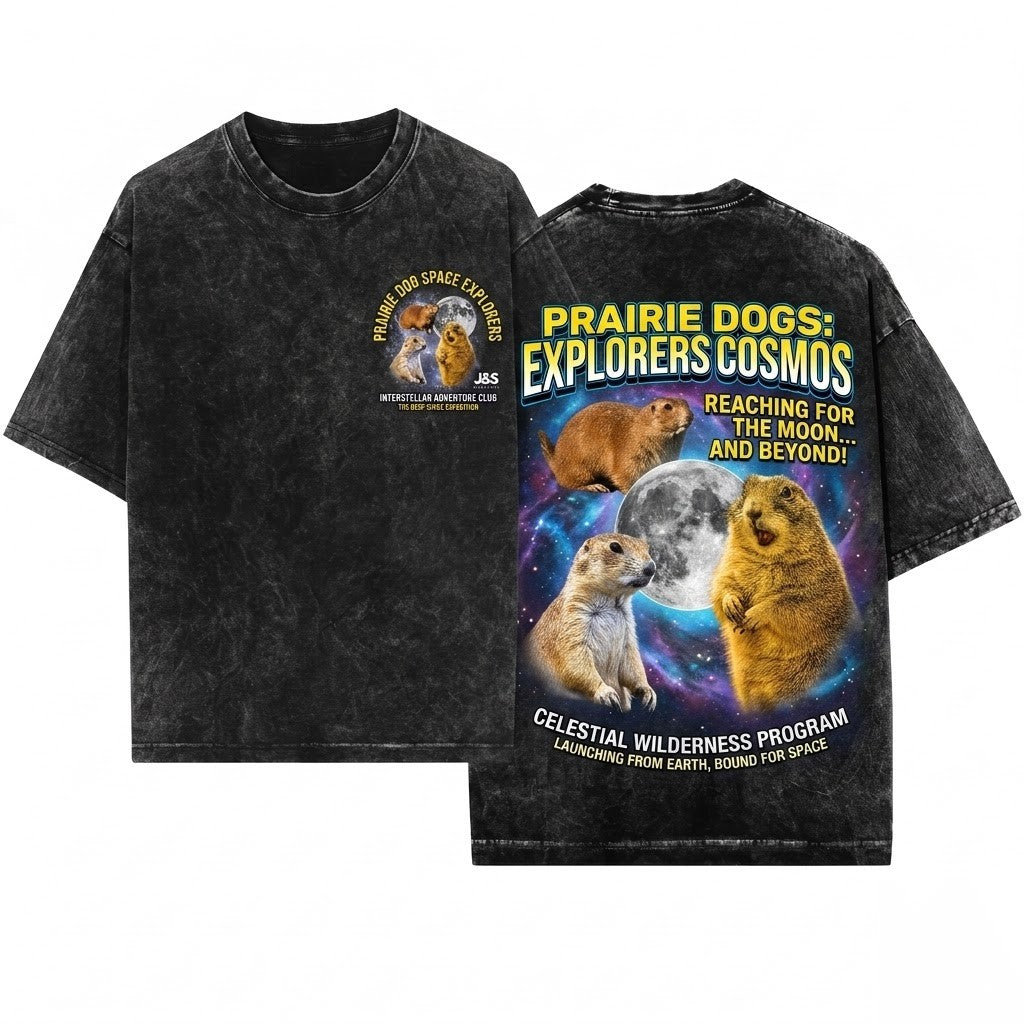 Retro Prairie Dog Moon Graphic Vintage Funny Oversized Unisex Wash T-Shirt