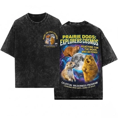 Retro Prairie Dog Moon Graphic Vintage Funny Oversized Unisex Wash T-Shirt