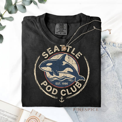 Seattle Pod Club Embroidered Orca Whale Pacific Northwest PNW Marine Life Gift 1717 Unisex TShirt