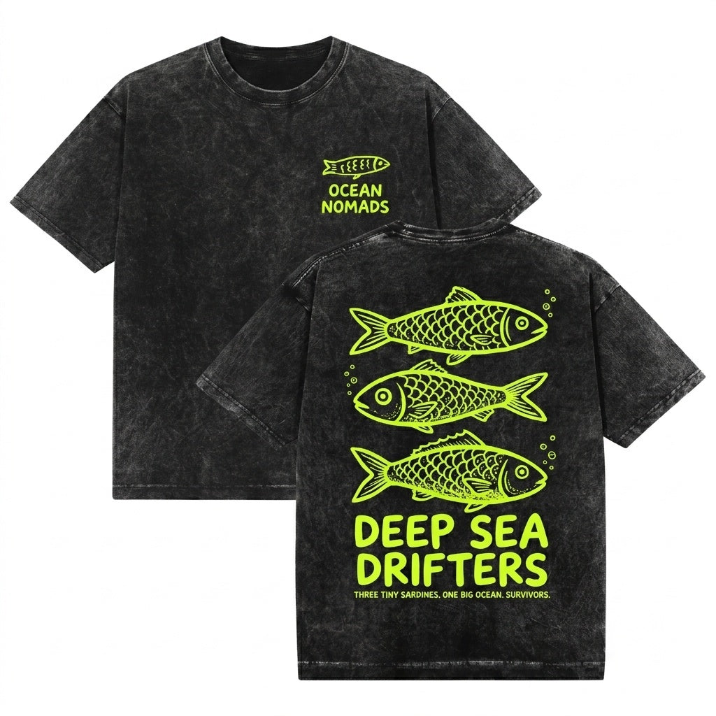 Summer Coastal Ocean Fish Graphic Beach Vintage Unisex Wash T-Shirt