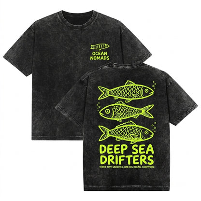 Summer Coastal Ocean Fish Graphic Beach Vintage Unisex Wash T-Shirt
