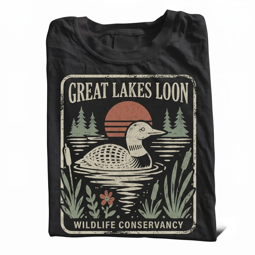 Vintage Loon Lake Wildlife Nature Bird Graphic Rustic Outdoor Gift Unisex TShirt