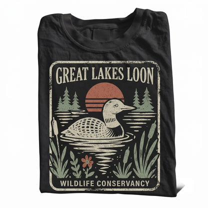 Vintage Loon Lake Wildlife Nature Bird Graphic Rustic Outdoor Gift Unisex TShirt