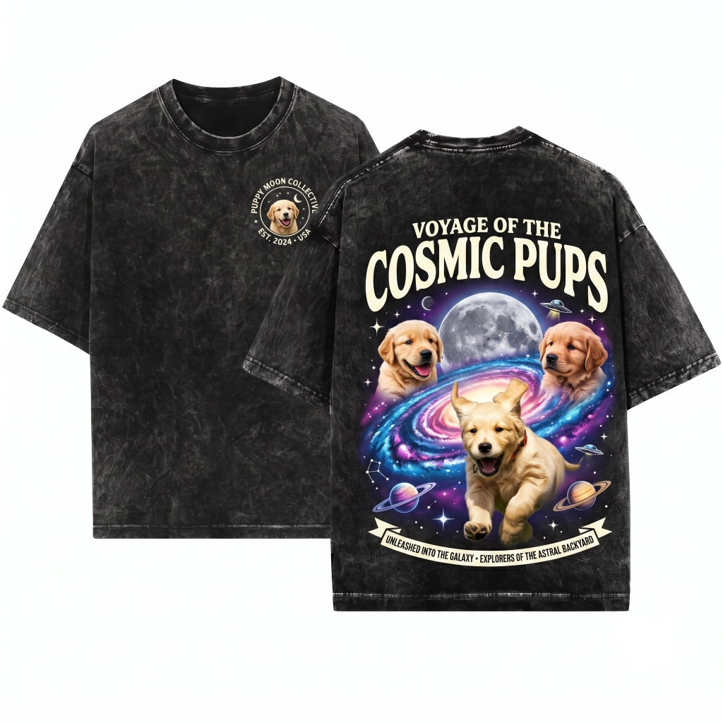 Golden Retriever Puppy Retro Dog Moon Graphic Gifts For Her Unisex Wash T-Shirt