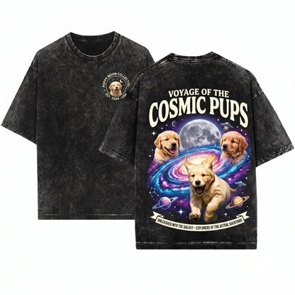 Golden Retriever Puppy Retro Dog Moon Graphic Gifts For Her Unisex Wash T-Shirt