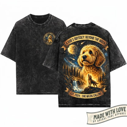 Doodle Howling To The Moon 90s Retro Vintage Animal Graphic Dog Lover Gift Unisex Wash T-Shirt