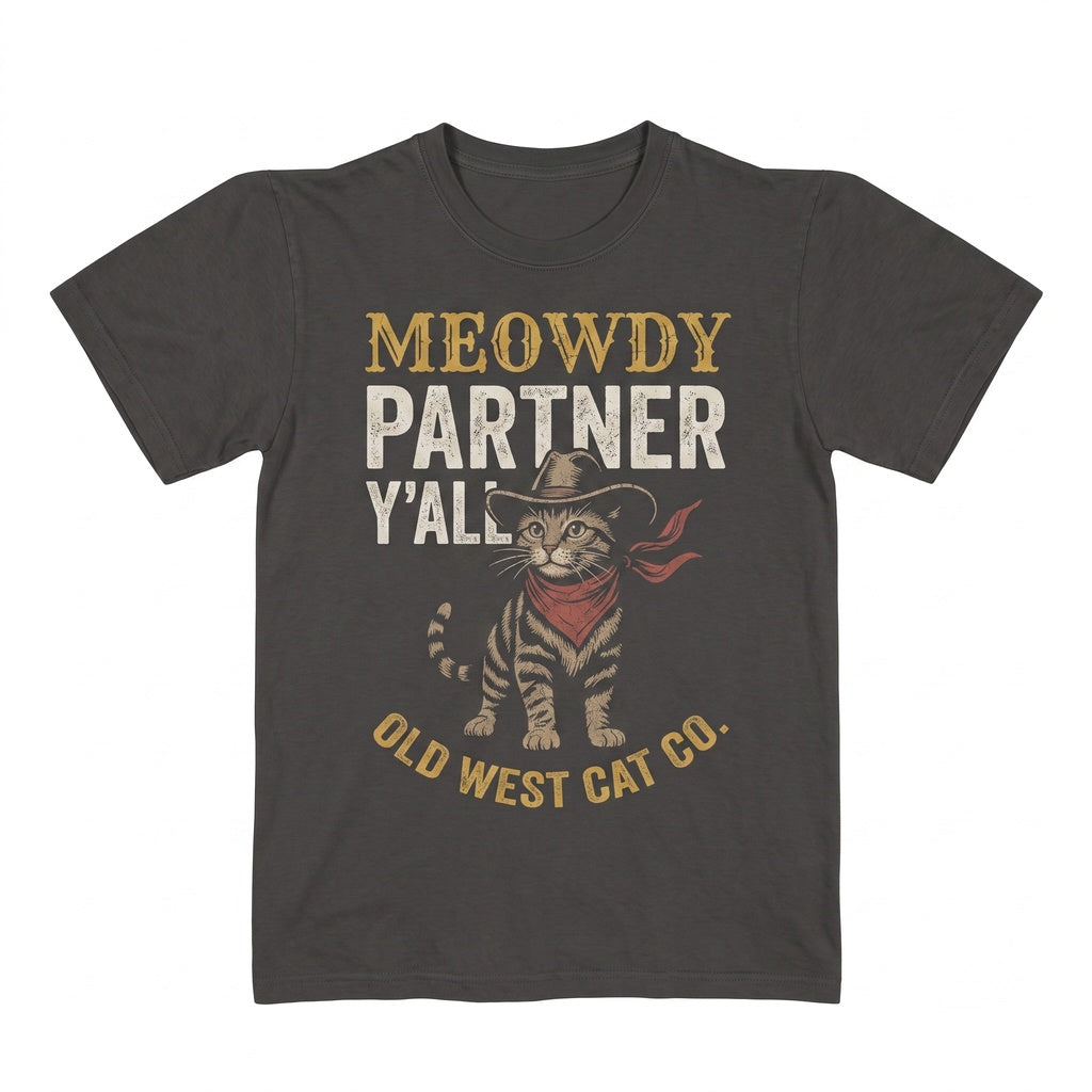 Meowdy Partner Funny Cowboy Kitten Meme Graphic Apparel Unisex TShirt