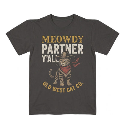 Meowdy Partner Funny Cowboy Kitten Meme Graphic Apparel Unisex TShirt